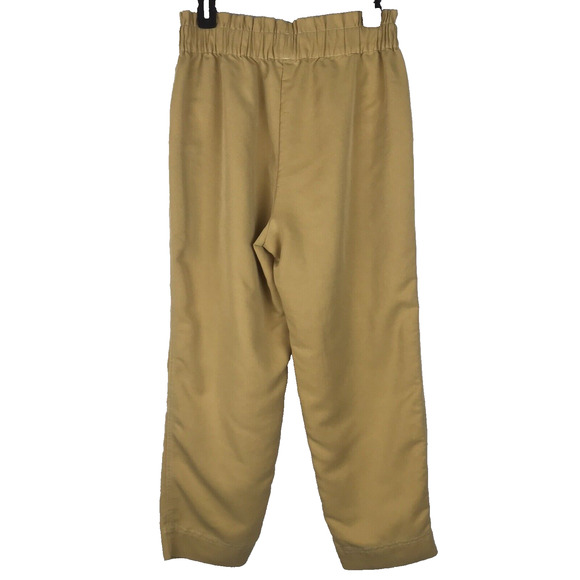 Zara High Rise Paperbag Waist Pull On Elastic Pants Crop Yellow Pockets Medium - Picture 3 of 7